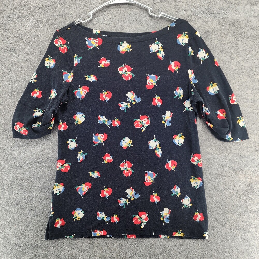 Lauren Ralph Lauren Shirt Womens Large Short Sleeve Black Floral